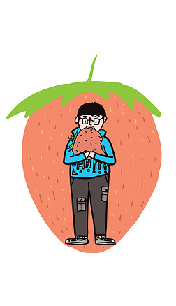 男孩吃草莓插画