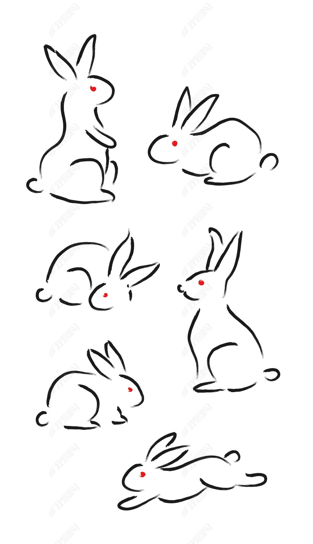 矢量中国风毛笔笔触兔子