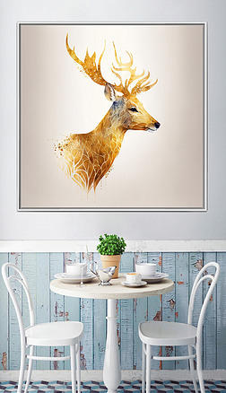 手绘鹿头水彩艺术无止境更新全套收藏装饰画