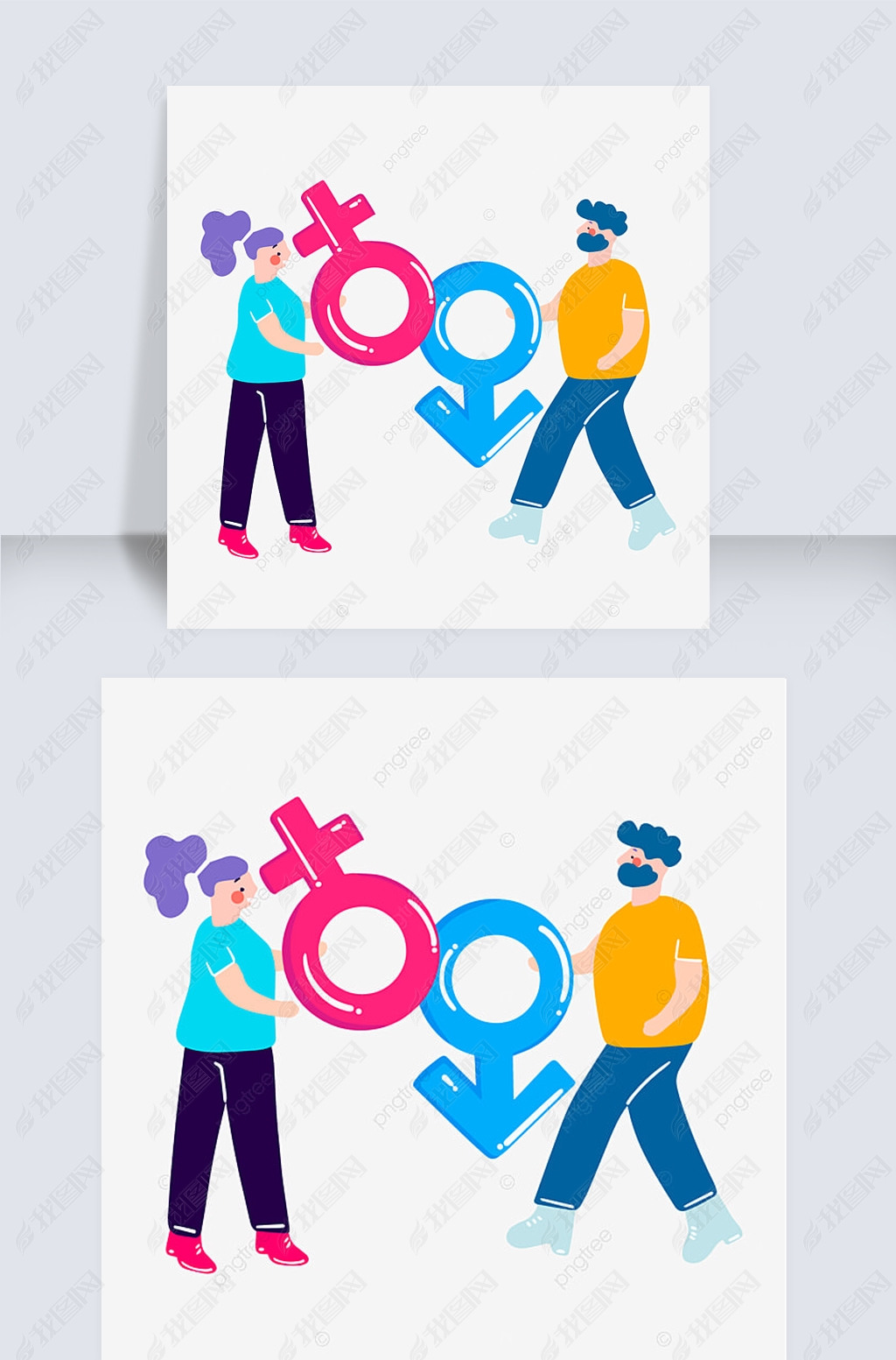 原创手绘卡通性别平等黄色插画