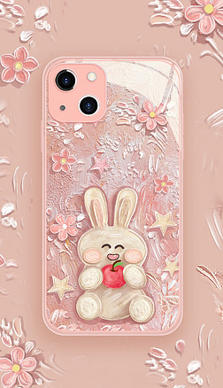 原创2023兔年开春设计感卡通油画立体时尚手机壳