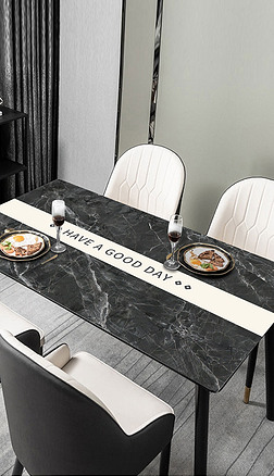 北欧现代简约轻奢黑色大理石抽象桌布茶几餐桌垫