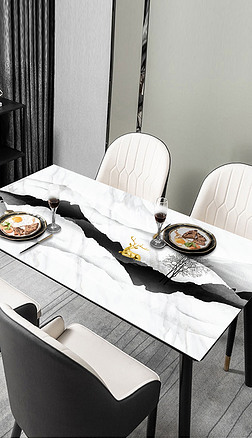 北欧现代简约轻奢山水麋鹿大理石抽象桌布茶几餐桌垫