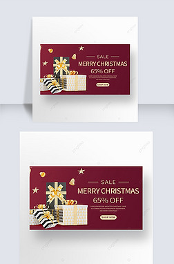 经典红色背景和黑金色礼盒包装圣诞节快乐社交媒体