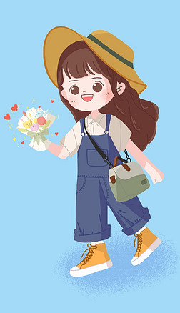 小清新可爱背带裤女孩