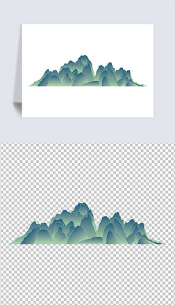 中国国潮风山峰渐变天青色矢量元素