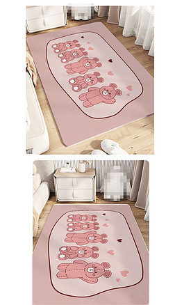 手绘可爱卡通儿童女孩房间卧室地毯图案多只熊仔公主