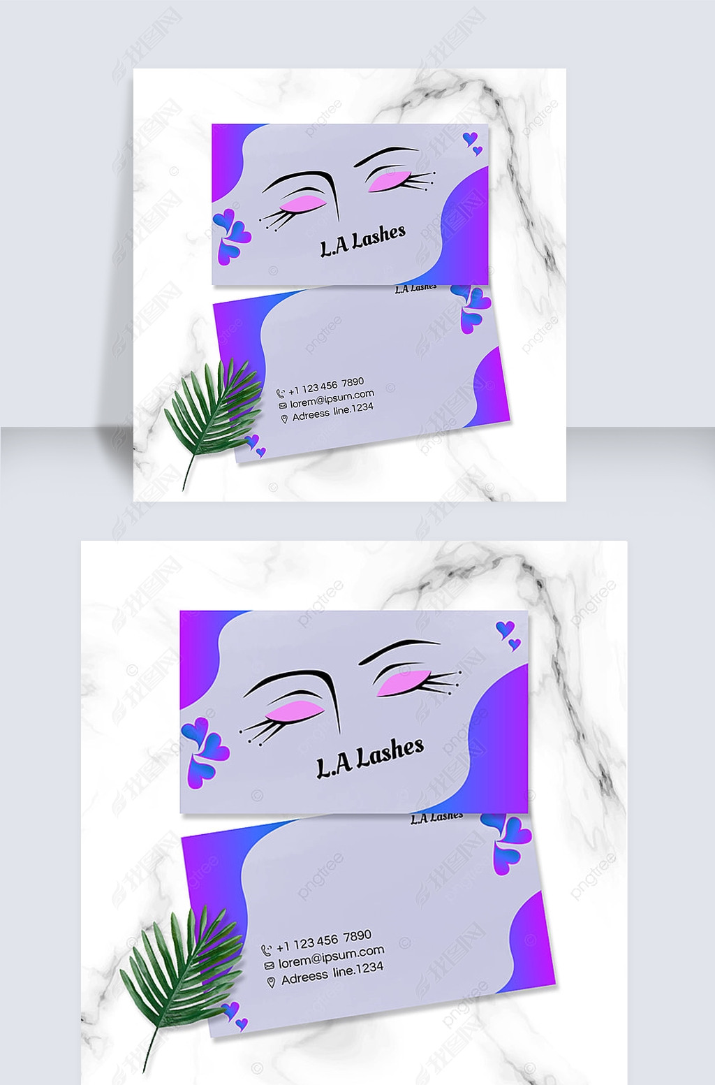 扁平风格蓝紫色美睫工作室名片设计