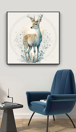 鹿神の优雅清新梅花鹿新中式写意动物装饰画