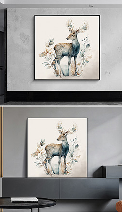 森林の仙兽招财麋鹿圣兽吉祥寓意福气装饰画