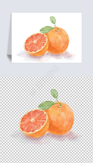 中国风卡通手绘水彩肌理仿真水果西柚元素