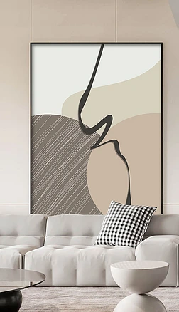 现代抽象莫兰迪线条玄关客厅背景巨幅落地画