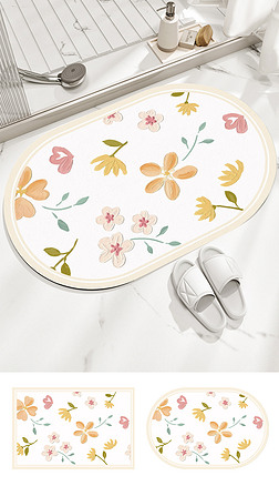 小清新油画白色肌理花朵浴室简约地垫