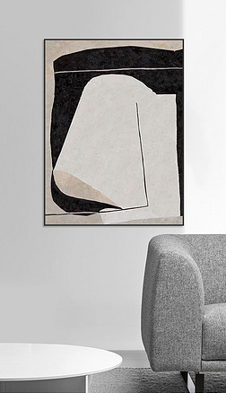 现代简约黑白手绘线条色块抽象油画装饰画