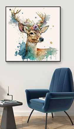 年年有路麋鹿画像新中式吉祥寓意家居装饰画