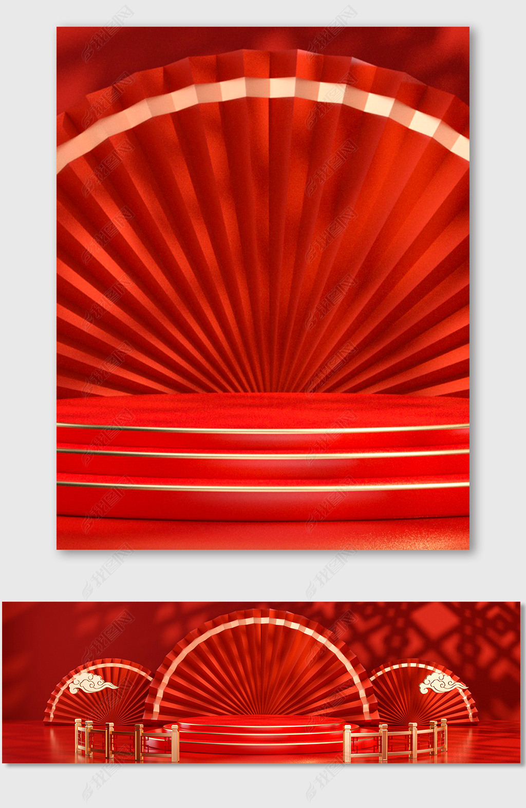 位置:>电商设计>海报banner>其他>红色c4d中式电商年货节海报背景登录