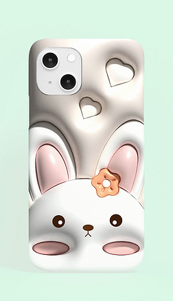 卡通可爱膨胀风兔子手机壳图案