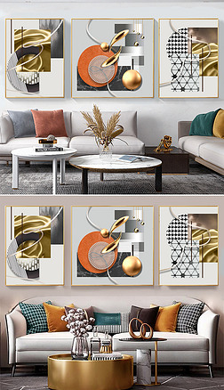 现代简约立体轻奢抽象金箔几何空间客厅沙发背景挂画