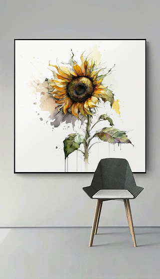 向日葵花卉手绘水彩艺术现代简约家居装饰画