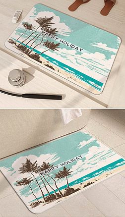 现代简约浪漫风景大海ins硅藻泥浴室地毯地垫