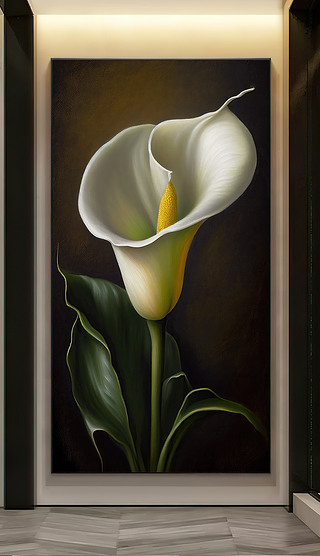 玄关复古植物花卉马蹄莲油画肌理画装饰画