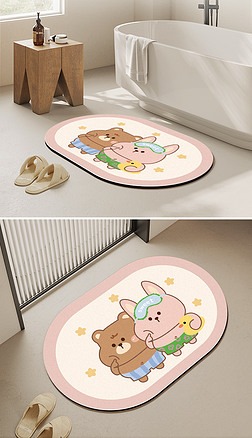 熊兔北欧卡通家居地毯硅藻泥软垫浴室垫门口脚垫地垫