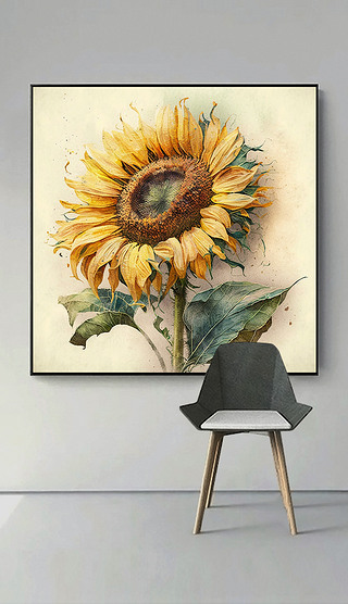 向日葵花卉手绘纹理现代艺术客厅玄关装饰画