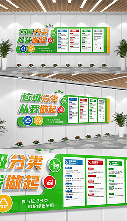 垃圾分类绿色环保文化墙模板