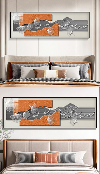 新中式轻奢镀银线条九鱼图客厅沙发卧室床头装饰画