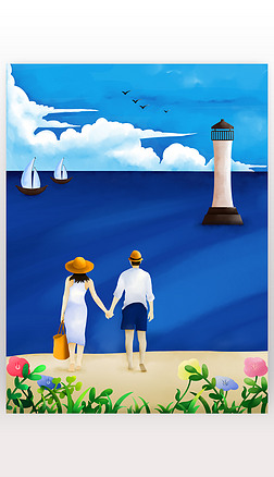 情侣在海边散步