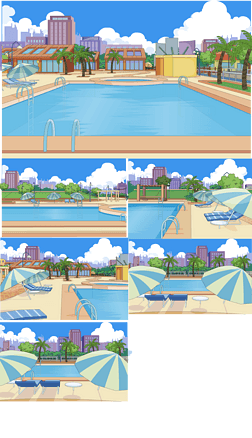 flash卡通动画度假场景室外游泳池