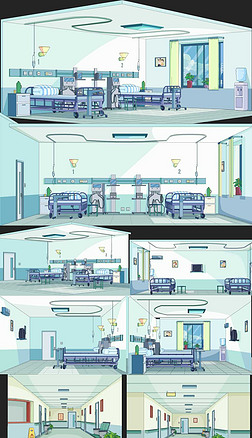 flash卡通动画室内矢量医院病房场景
