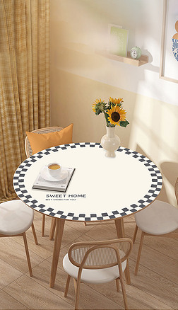 北欧现代极简风几何线条茶几垫皮革餐桌垫圆形桌布