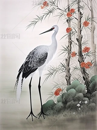 中国画笔墨韵味十足的鹤鹭花鸟山水画作品下载-编号29177725--我图网