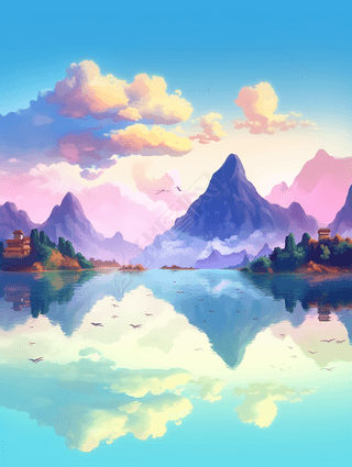 漫画风水彩画插画桂林山水多维纸雕艺术