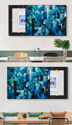 Blue geometric patchwork painting