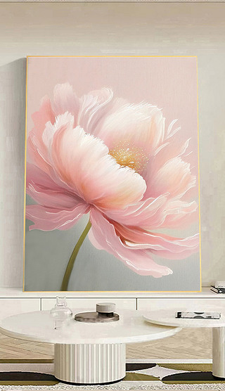 手绘油画奶油风牡丹花客厅装饰画抽象花卉挂画