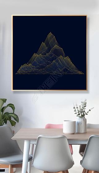 New Chinese blue mountain peak pattern 2D scintillating gold lines outline the mountain peak shape