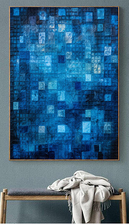 Blue Square Collage with Embossed Texture