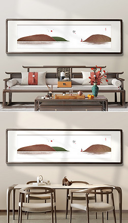 新中式禅意山水抽象树叶创意客厅床头装饰画