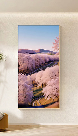 北欧现代简约粉色风景大自然抽象玄关装饰画