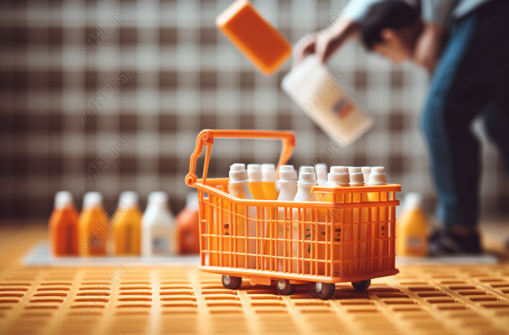 购物篮里的橙色牛奶瓶，以Samyang AF 14mm f/28 RF风格摆放，灵感来自Pop Art，Werkstätte，Grid和Sabattier滤镜