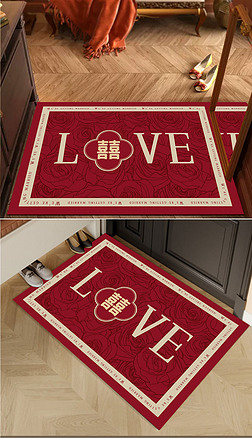 新中式红色喜庆婚礼结婚地毯婚庆浴室地垫进门地毯