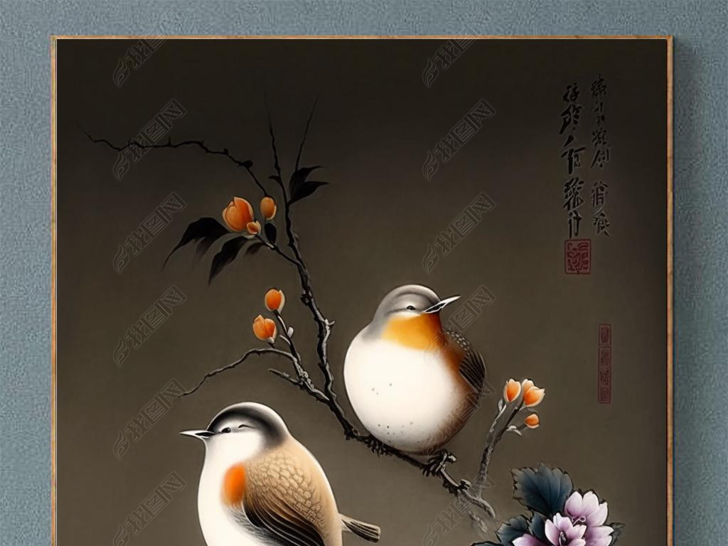 Chinese Painting of Gourd Flowers Birds and Landscapes