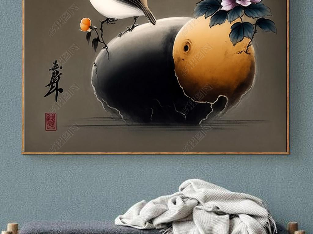 Chinese Painting of Gourd Flowers Birds and Landscapes