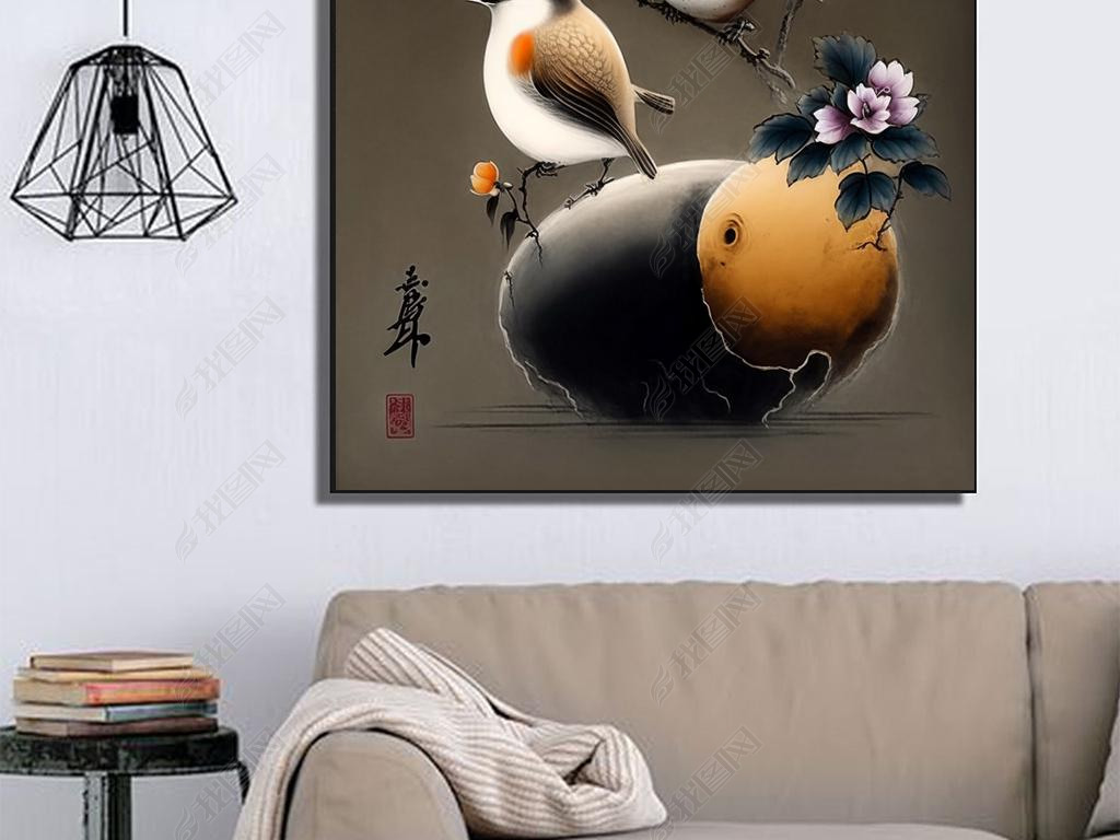 Chinese Painting of Gourd Flowers Birds and Landscapes