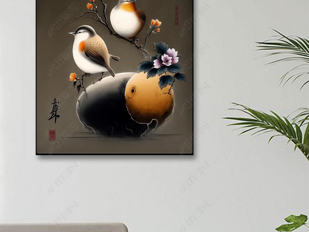 Chinese Painting of Gourd Flowers Birds and Landscapes