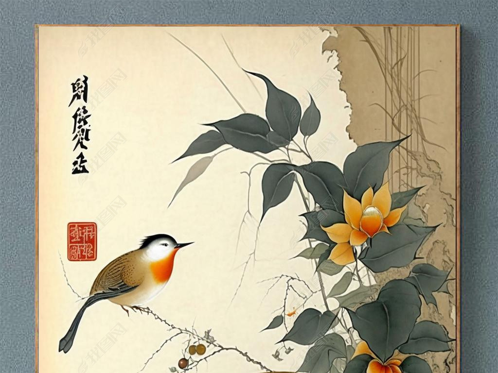 Chinese Gourd Flower and Bird Landscape Figure Painting