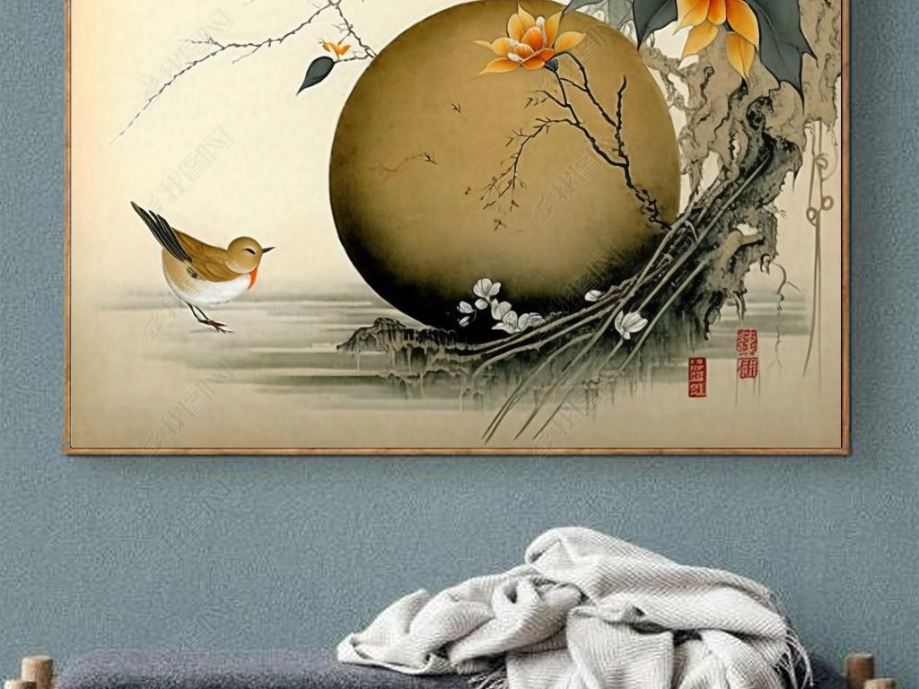 Chinese Gourd Flower and Bird Landscape Figure Painting