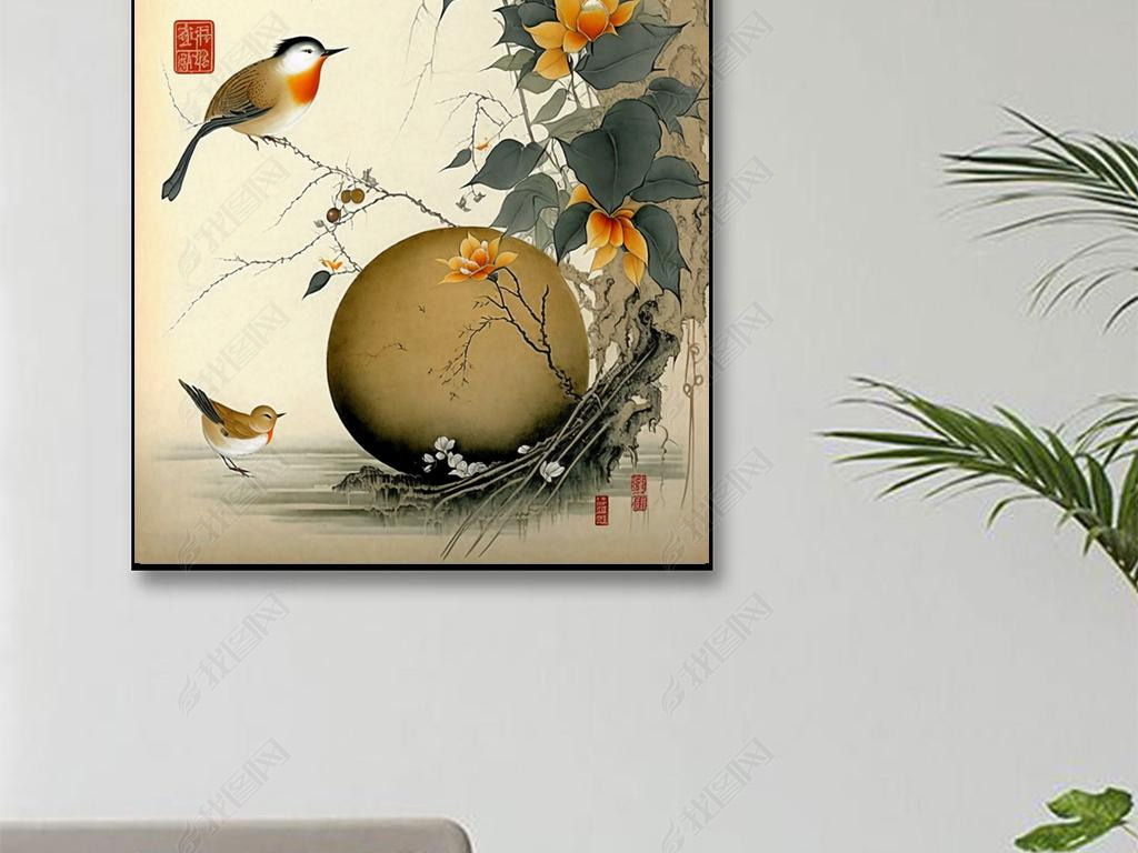 Chinese Gourd Flower and Bird Landscape Figure Painting